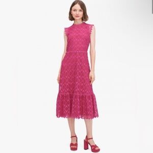 Kate Spade Scallop Lace Midi Dress Magenta Pink New Size 12
